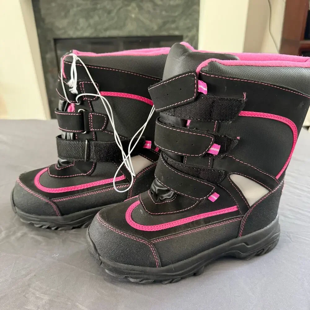 Athletech YG Halfpipe Girls Size 4M Snow Boots Black Gray Pink Winter Boots